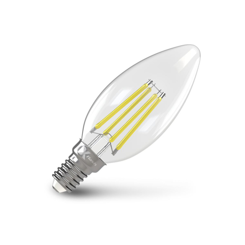 Лампа светодиодная 8W E14 свеча FLM 4000K 220V филамент прозрачный