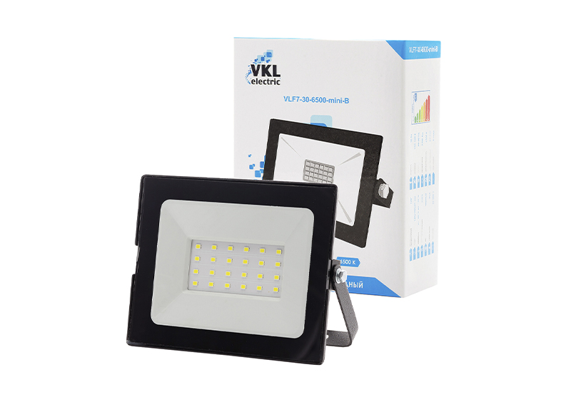 Светодиодный прожектор LED 30W VLF6-30-6500-mini-B  6500К 1900Лм 220V IP65 черный VKL electric 
