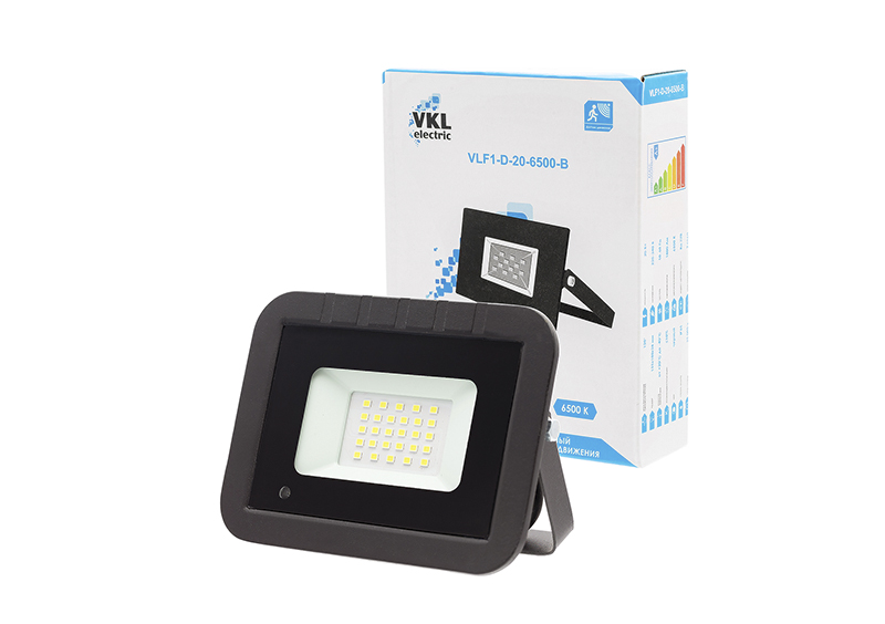 Светодиодный прожектор LED 20W VLF4-20-6500-mini-B  6500К 1200Лм 220V IP65 черный VKL electric 