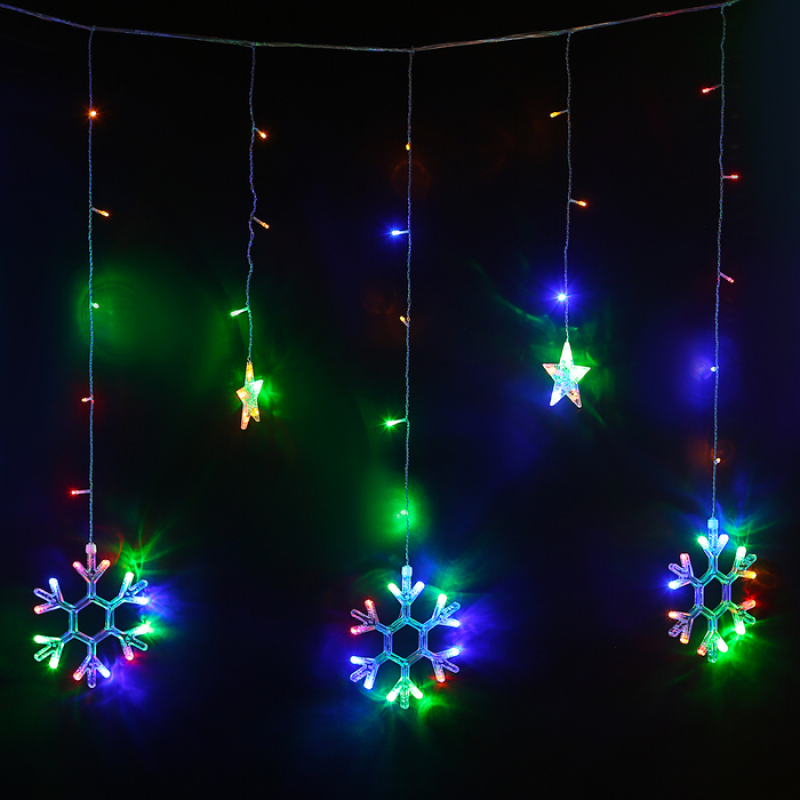Гирлянда светодиодная Бахрома "маленькие снежинки" LED 3м RGB